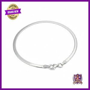 925 Sterling Silver Herringbone Bracelet 3mm Flat Snake Chain Lobster Clasp